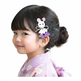 【ひな祭り】おめかしうさぎのつまみ細工髪飾り｜選べる四彩・一点もの・紫・桃色・赤・黄色