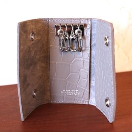 BIABAGGIO グレークロコ型押し 4連レザーキーケース 　k2204