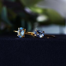 合成ブルースピネルの6mmヴェルメイユリング・各サイズ有・ゴールドシルバー・縦横可　～貴公子の青