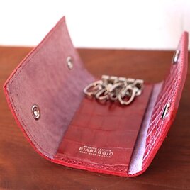 BIABAGGIO レッドクロコ型押し 4連レザーキーケース 　k2207