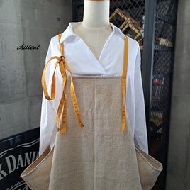 【背中がかわいい】エプロンドレス：ワッシャーリネン×マスタード【0933】