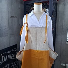 【背中がかわいい】エプロンドレス：リネン×マスタード【0996】