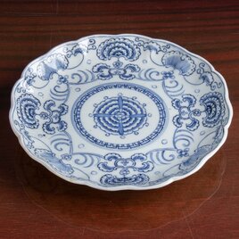 古伊万里 染付線描き花卉文 中皿 明治時代 F067A2