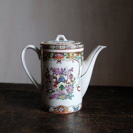 花籠と蝶々と花瓶◆中国廣彩　色絵金彩ティーポット　チャイナレトロ　シノワズリ　茶器　インテリア