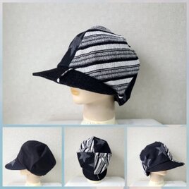 魅せる帽子☆リバーシブルが嬉しい♪ソフトデニムとボーダーニットのリバイカラーキャスケット～モノトーン&ブラック