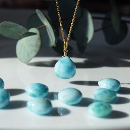 大粒ラリマーのマロンカット50cmスライドチェーンネックレス・金具変更可　～愛と平和の石