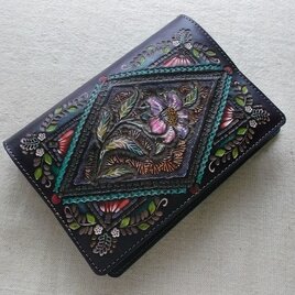 文庫サイズブックカバー 刻印、拭き染め 牛革