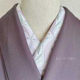 2ウェイの刺繍半衿 桃色シルバー