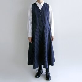 播州織コットン＊キリリとしたピンストライプのジャンパースカート（フレアタイプ）