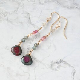 ルビーインゾイサイトとトルマリンのピアス・イヤリング変更可・14kgf