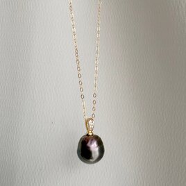 一点もの Tahitian Baroque Pearl Necklace with CZ 11mmUp