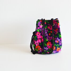 数量限定!   イギリス製ビンテージベロア　花柄　2way ポシェットマリンバッグ　ミニショルダー　