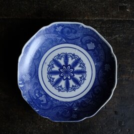 見込みに花文様◆瀬戸焼　花唐草文印判大皿　骨董・antiques 明治〜大正期のコピー