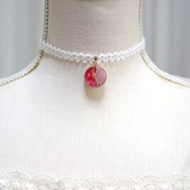 【受注製作】レジンアート　ラウンドモチーフとタティングレースとサテンリボンのチョーカー〈宴〉