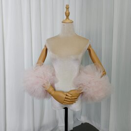 薄ピンク ショール ソフトチュール ラッフルフリル ふわふわ袖 前撮り
