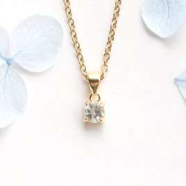 14Kgf アクアマリン 一粒ネックレス｜3月誕生石 華奢 シンプル ー Tiny shine ー