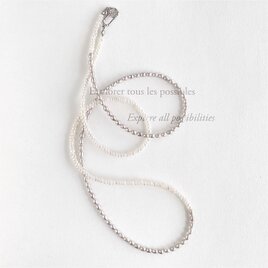 ケシパールとライスパール 2連にできる 細身ロングネックレス バイカラー