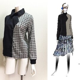 【1点もの・デザイン画付き】綿ジャガード＆ケミカルレースアシメトリーブラウス（KOJI TOYODA）