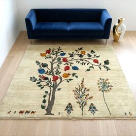 ペルシャ ギャッベ　リビング　正方形ラグ　203x204cm　ザクロの木　生命の木　ヤギ　RJ14010