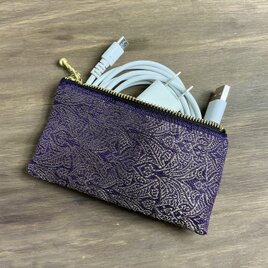 【エスニック】畳縁　ぺたんこ　ミニポーチ　カードケース　小銭入れ　オリエンタル　紫　ゴールド