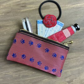 【足あと】畳縁　ぺたんこ　ミニポーチ　カードケース　小銭入れ　肉球　ピンク　紺　犬　猫