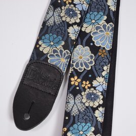 菊文様　帆布ギターストラップ（青）京都金襴