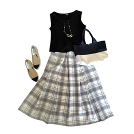 ★丈90㎝まで★梨地織り格子のたっぷりギャザースカート★裾周り220㎝★受注製作★