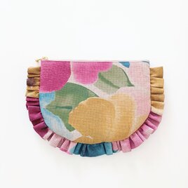 フリルポーチ 20cmファスナー フラットポーチ CLARKE&CLARKE使用 花柄 ギフト 春 英国