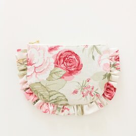 フリルポーチ 20cmファスナー フラットポーチ CLARKE&CLARKE使用 花柄 ギフト 春 英国