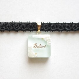 【受注製作】レジンアート　スクエアモチーフとタティングレースとベルベットリボンのチョーカー〈牧神の午後〉