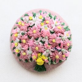 ピンクの花束 刺繍ブローチ②