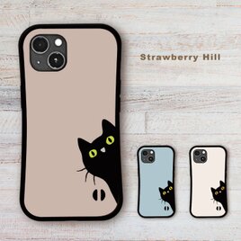 黒猫  の イラスト 耐衝撃 グリップケース iPhoneケース
