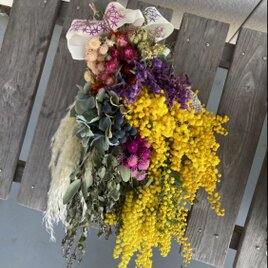 ユーカリとポンポンミモザの可愛い花束1