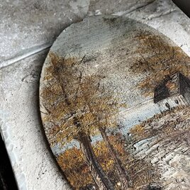 アンティーク　油彩画　秋の風景画