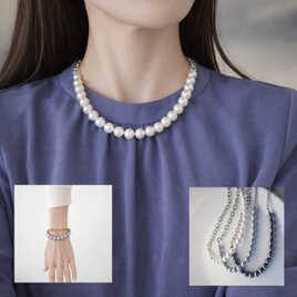 着け方自由！大粒貝パールとサージカルのネックレス・パールの色、ゴールド/シルバー変更可