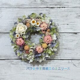 春の風薫る！バラと帝王貝細工のミニリース