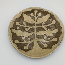 【Omokage】はじまりの木（24cm 黄瀬戸掻き落とし大皿）