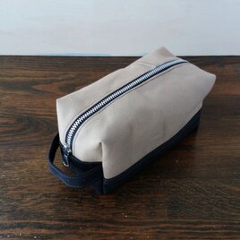 帆布の男前なボックスポーチ F25-黒ベージュ