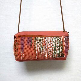 楕円形ポシェット (牛革×豚革・発泡柄物オレンジ)