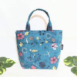 北欧の花お出掛けバック(ブルー)