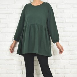 大人色 ボトルグリーンのコットンチュニック