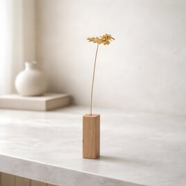 真鍮ひまわりと蜂ミニ一輪オブジェ 木製花瓶付き