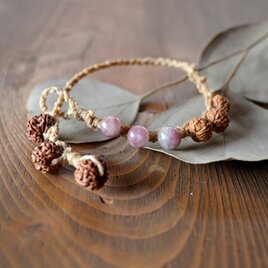 日本の麻&ﾋﾟﾝｸﾄﾙﾏﾘﾝ&菩提樹のﾌﾞﾚｽﾚｯﾄ