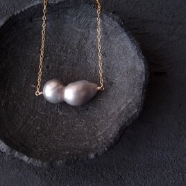【K14gf】Twin Pearl Necklace／オイスターツインパール ネックレス（Gray）