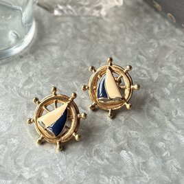 PA489-【 AVON 】エイボン・ヴィンテージピアス 1992 "Ship Ahoy" Nautical Motif