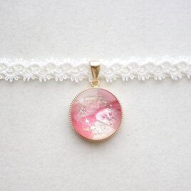 【受注製作】レジンアート　ラウンドモチーフとタティングレースとサテンリボンのチョーカー〈桜吹雪〉