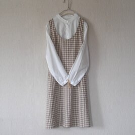 【iさまご注文品】綿麻のエプロンワンピース　薄茶