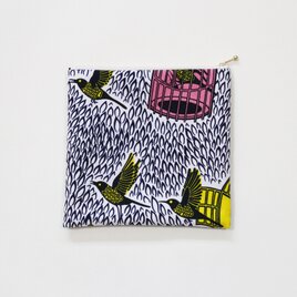 大容量・フラットポーチ（鳥 トリカゴ）大きいポーチ 化粧ポーチ マルチポーチ