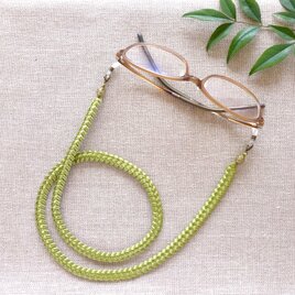 ＊ドイツビーズ&リボンのグラスコード（オリーブグリーン）＊