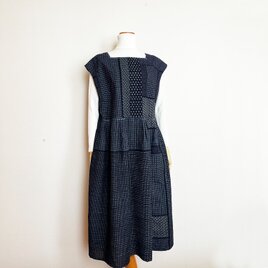 ヴィンテージ インディゴ キモノ de スクエアネックワンピース